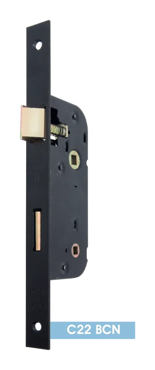 C22 BCN privacy mortise lock — black, square ends