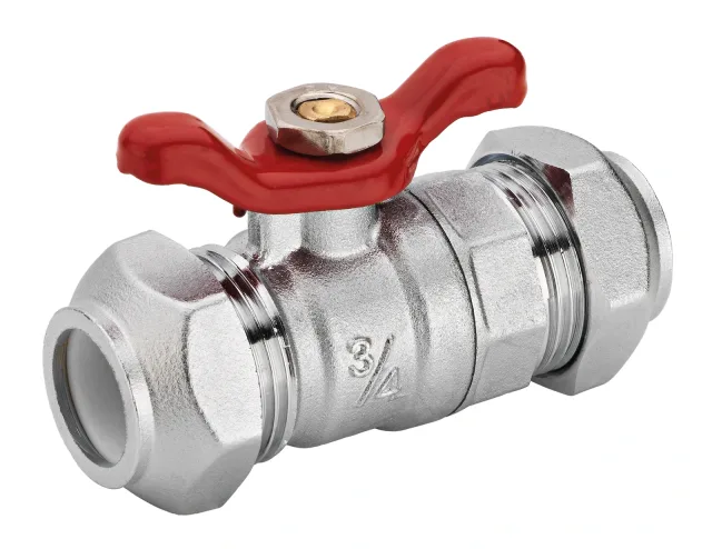 SOPAL — Male-male ball valve with butterfly handle + PTFE olive — 0103A03