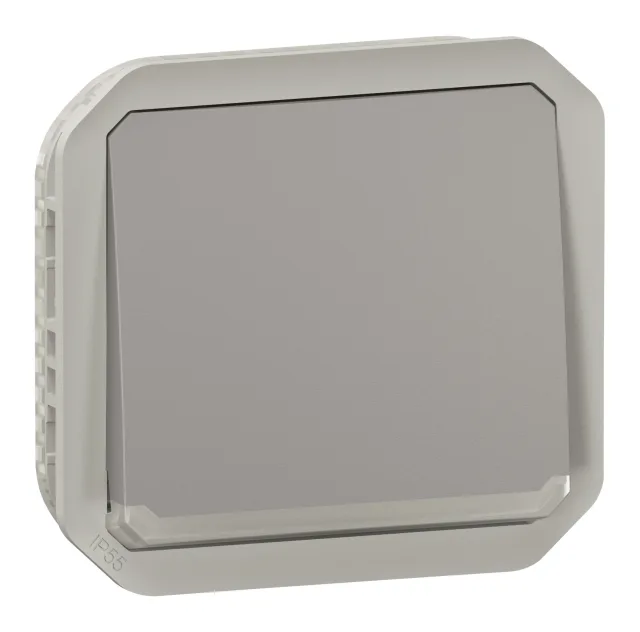 Poussoir NO-NF lumineux avec voyant étanche Plexo 10A IP55 IK08 avec enjoliveur finition gris — Legrand — 069536L