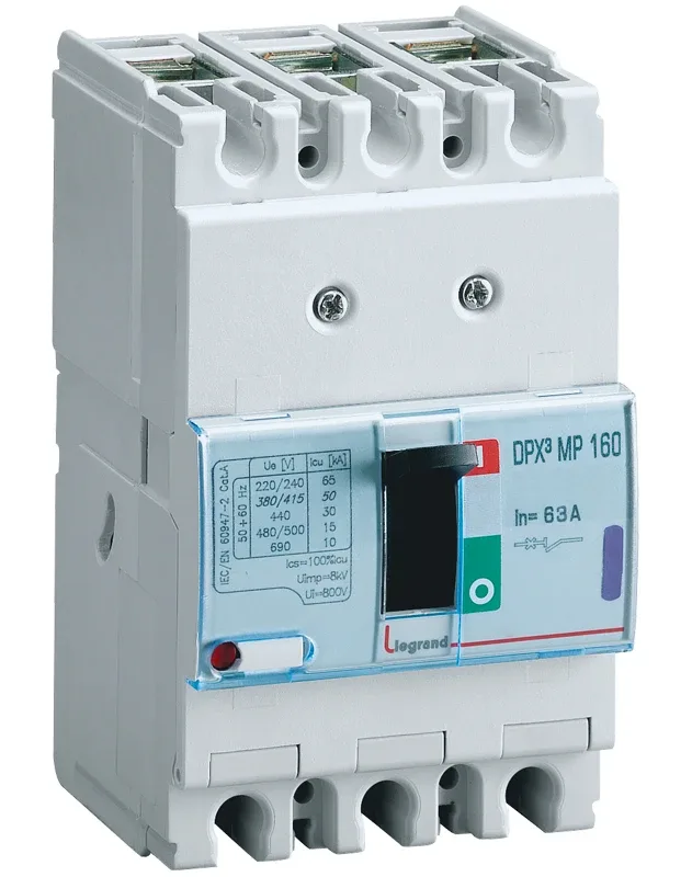 Legrand DPX³ 160 magnetic-only moulded-case circuit breaker — 63A, 3 poles, 16kA Icu at 400V, IP30 — 420713