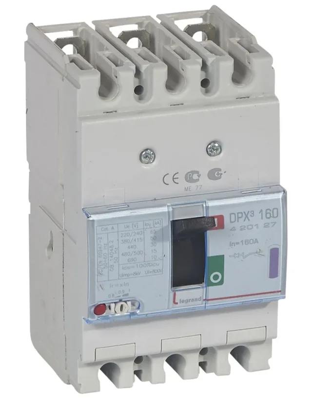 Disjoncteur magnétothermique DPX³160 pouvoir de coupure 50kA 400V~ – 3P – 160A — Legrand — 420127
