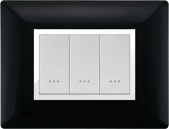 STIEL ALPHA Élégance 3-module rectangular black cover plate with chrome trim