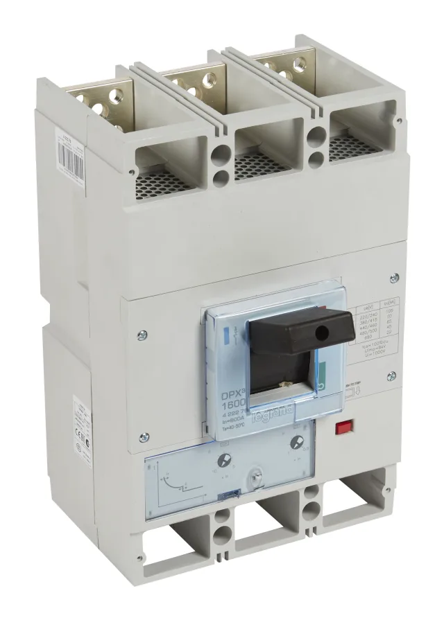 Disjoncteur magnétothermique DPX³1600 pouvoir de coupure 70kA 400V~ – 3P – 800A — Legrand — 422276