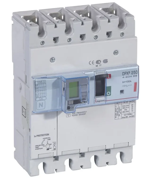 Disjoncteur électronique différentiel avec unité de mesure DPX³250 pouvoir de coupure 36kA 400V~ – 4P – 100A — Legrand — 420455