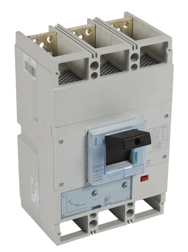 Legrand DPX³ 1600 thermal-magnetic moulded-case circuit breaker — 630A, 3 poles, 70kA Icu at 400V, IP30 — 422275