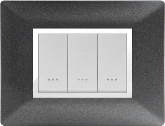 Plaque rectangulaire 3 modules noir métallisé à enjoliveur chromé STIEL ALPHA Élégance