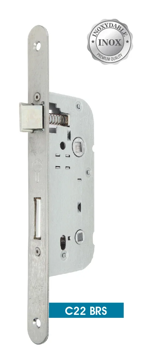 C22 BRS privacy mortise lock — satin, rounded ends