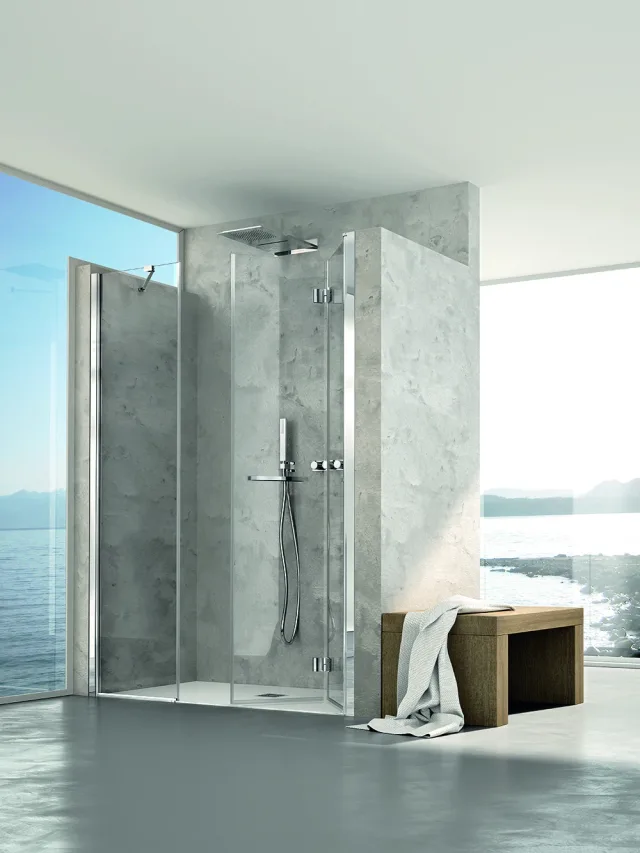 Shower enclosure VOLTA recess one fixed panel + one folding door — SOPAL