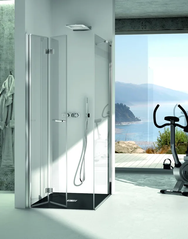 Shower enclosure VOLTA corner one folding door + one fixed side panel — SOPAL