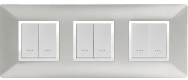STIEL ALPHA Élégance 6-module square silver cover plate with chrome trim