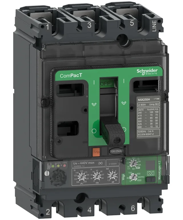 Disjoncteur ComPacT NSX C25B34V250 — 3P, 250 A, MicroLogic Vigi 4.2