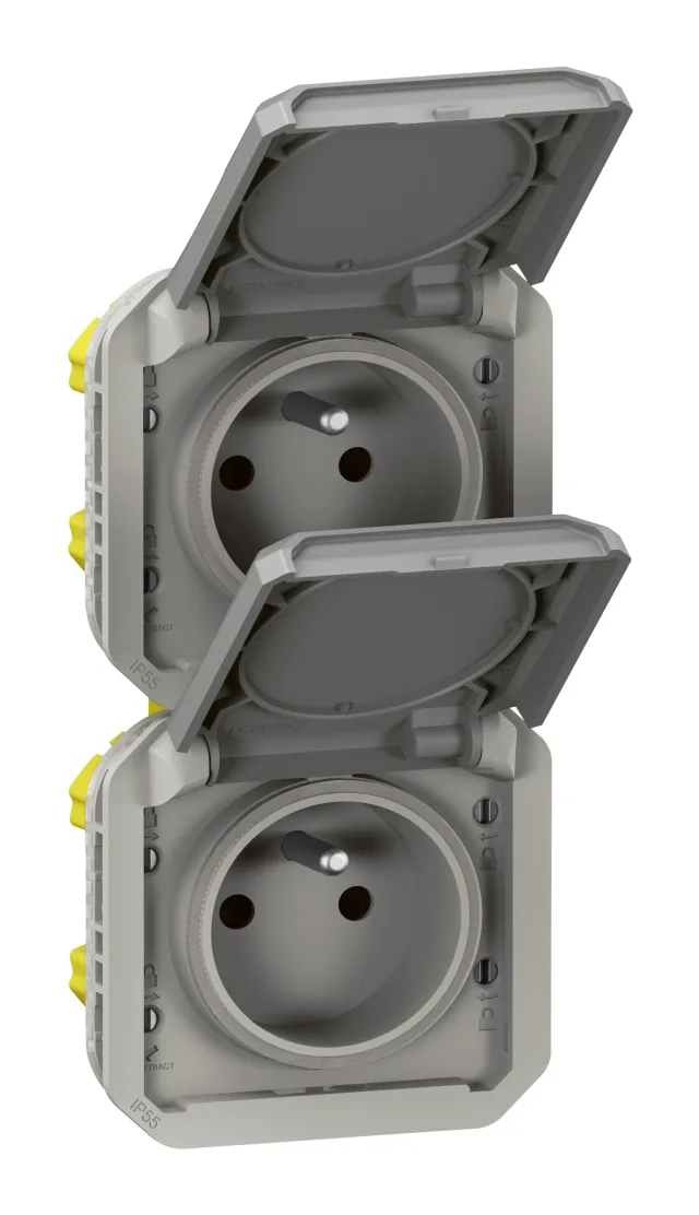 Legrand Plexo double socket outlet — 16A, 250V, Grey — 069563L