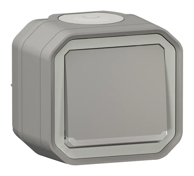 Poussoir NO lumineux avec voyant étanche Plexo 10A IP55 IK08 livré complet pour fixation saillie – gris — Legrand — 069722L