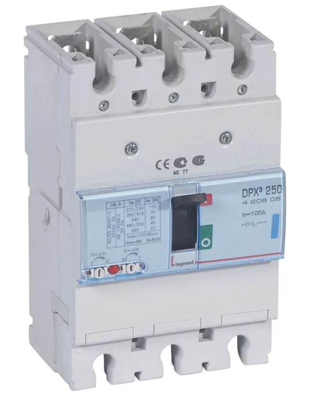 Disjoncteur magnétothermique DPX³250 pouvoir de coupure 70kA 400V~ – 3P – 100A — Legrand — 420605