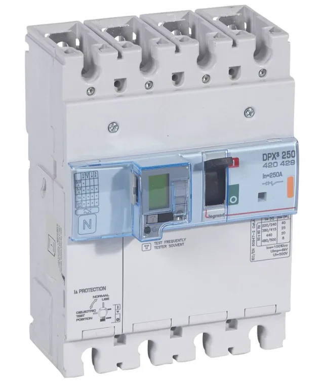Disjoncteur électronique différentiel avec unité de mesure DPX³250 pouvoir de coupure 25kA 400V~ – 4P – 250A — Legrand — 420429