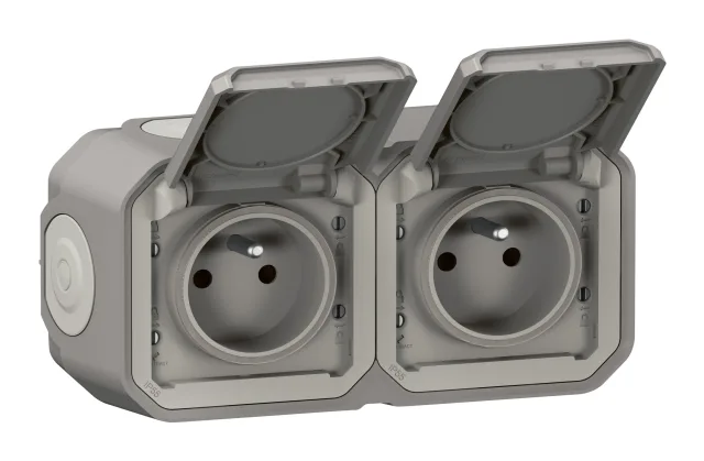 Legrand Plexo double socket outlet — 16A, 250V, Grey — 069768L