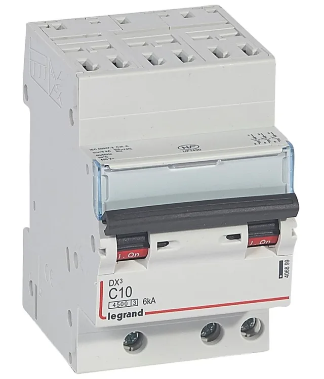 Legrand DX³ circuit breaker — 10A, 3 modules, IP20 — 406899