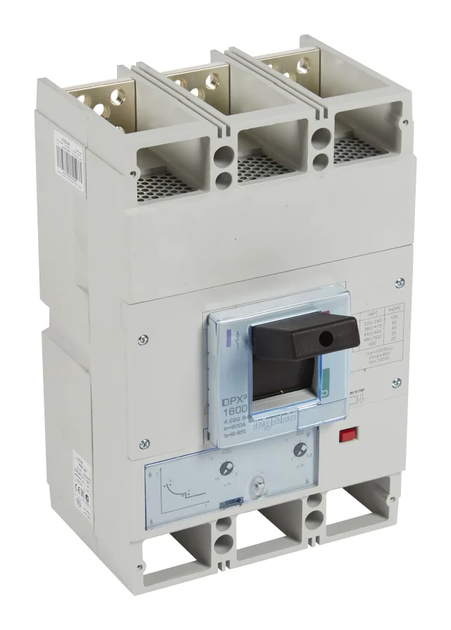 Disjoncteur magnétothermique DPX³1600 pouvoir de coupure 50kA 400V~ – 3P – 800A — Legrand — 422264