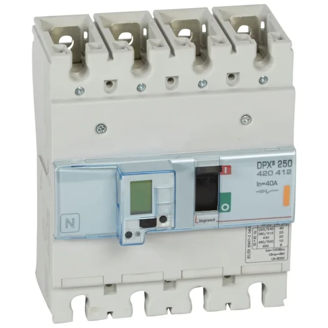 Legrand DPX³ 250 electronic moulded-case circuit breaker — 40A, 4 poles, 25kA Icu at 400V, IP30 — 420412