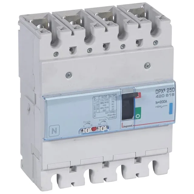 Disjoncteur magnétothermique DPX³250 pouvoir de coupure 70kA 400V~ – 4P – 200A — Legrand — 420618