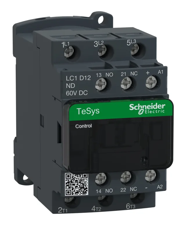 TeSys Deca LC1D12ND contactor — 3P, 12 A AC-3/AC-3e, 60 V DC control