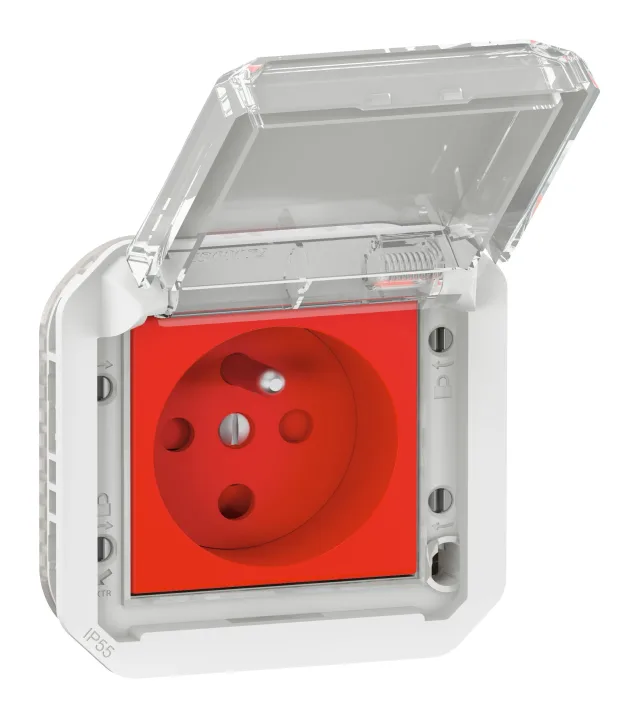 Prise de courant 2P+T à détrompage étanche Plexo 16A 250V IP55 IK08 avec enjoliveur finition blanc — Legrand — 069623L