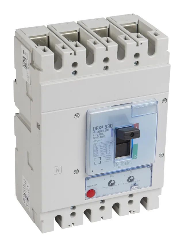 Legrand DPX³ 630 thermal-magnetic moulded-case circuit breaker — 320A, 4 poles, 50kA Icu at 400V, IP30 — 422020
