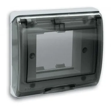 Plaque etanche encastree carree 2 modules S45 couvercle rigide fume — SOMEF 45SPQ02BG