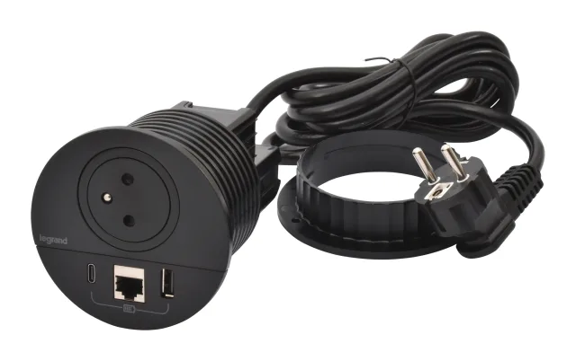 Legrand Incara furniture power module — 250V, IP20, Black — 654702