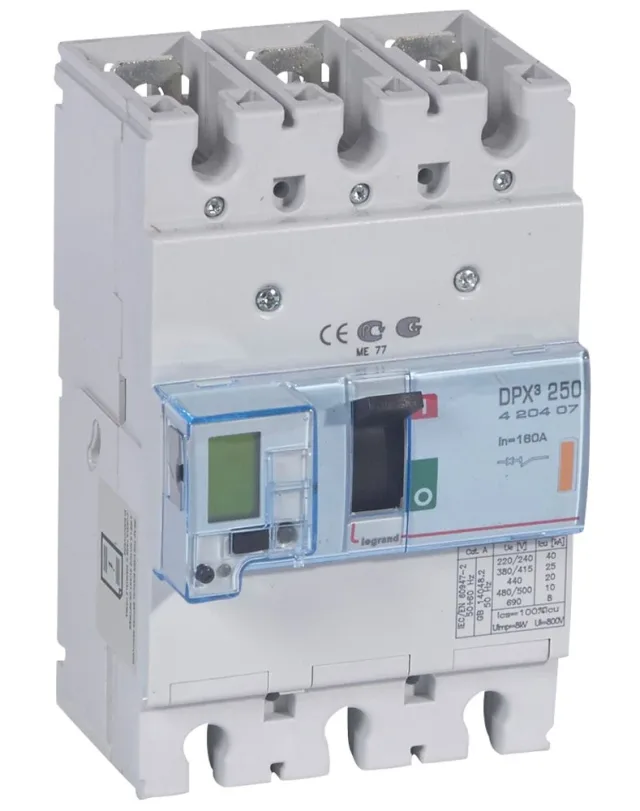 Disjoncteur électronique avec unité de mesure DPX³250 pouvoir de coupure 25kA 400V~ – 3P – 160A — Legrand — 420407