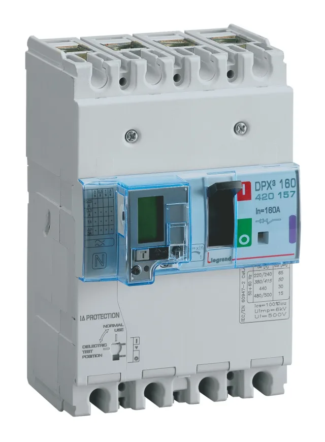 Legrand DPX³ 160 thermal-magnetic moulded-case circuit breaker — 125A, 4 poles, 36kA Icu at 400V, IP30 — 420116