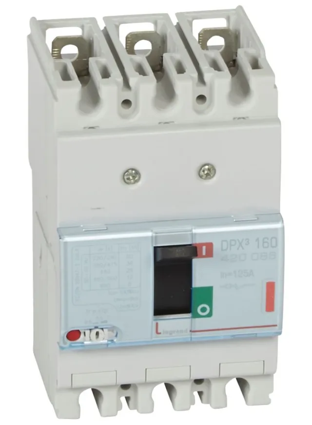 Legrand DPX³ 160 thermal-magnetic moulded-case circuit breaker — 125A, 3 poles, 36kA Icu at 400V, IP30 — 420086