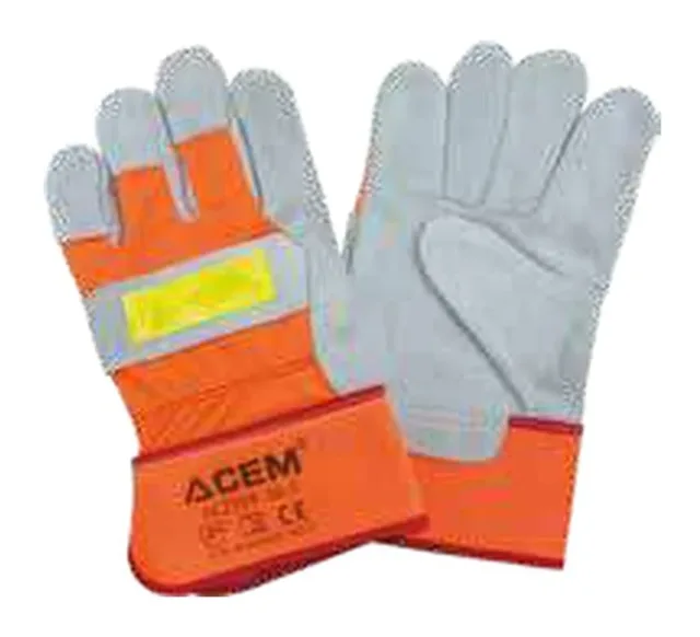Leather-palm gloves split cowhide fluorescent orange — 122504