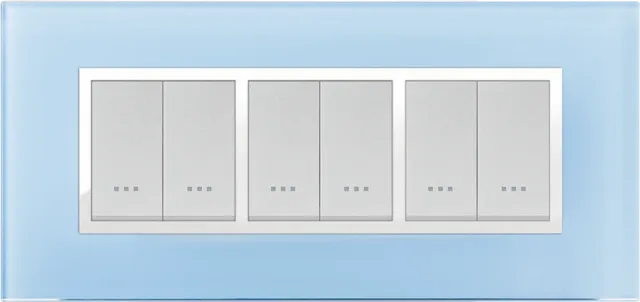 Plaque rectangulaire 6 modules verre bleu azur STIEL ALPHA Prestige