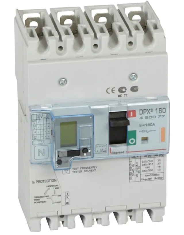 Disjoncteur magnétothermique différentiel DPX³160 pouvoir de coupure 25kA 400V~ – 4P – 160A — Legrand — 420077