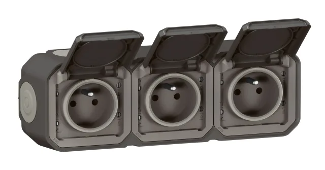 Prise de courant 3x2P+T étanche Plexo 16A 250V IP55 IK08 livrée complète pour fixation saillie – Anthracite — Legrand — 069766L