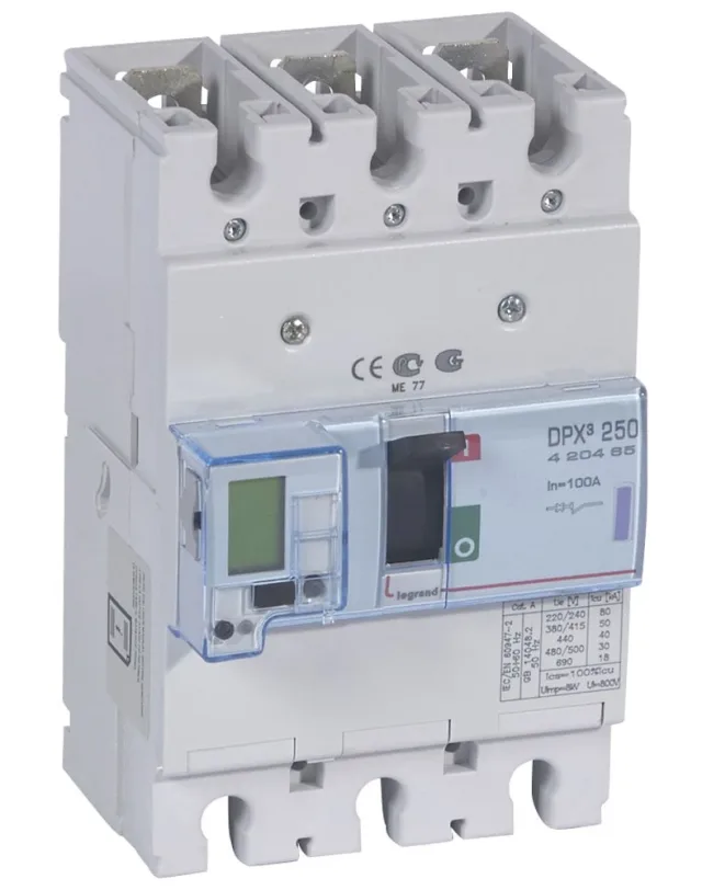 Legrand DPX³ 250 electronic moulded-case circuit breaker — 100A, 3 poles, 50kA Icu at 400V, IP30 — 420465