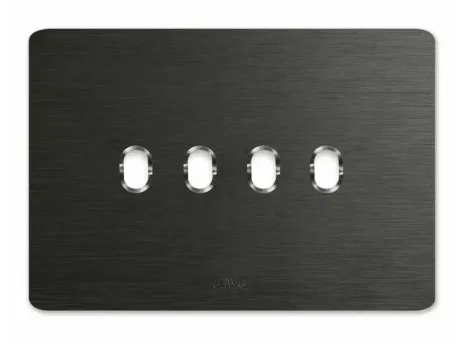 Plaque NEW STYLE 44 rectangulaire aluminium anthracite brossé 4 modules 4 commandes — SOMEF 44PAN04ANS