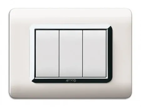 Plate technopolymer 44 rectangular white with frame chrome 3 modules — SOMEF 44PY03BLC