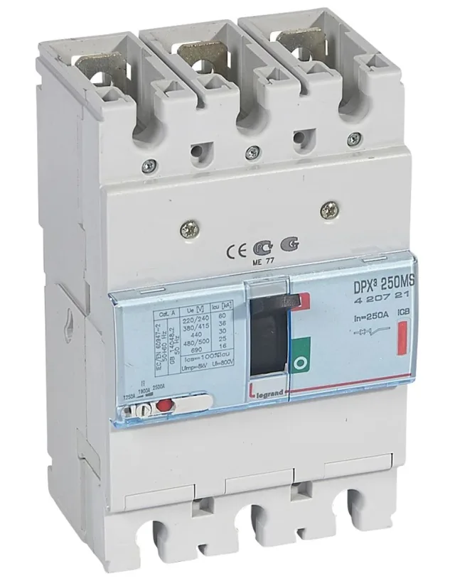 Disjoncteur magnétique réglable seul DPX³250 pouvoir de coupure 36kA 400V~ – 3P – 250A — Legrand — 420721