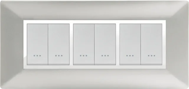 STIEL ALPHA Élégance 6-module rectangular silver cover plate with chrome trim - 703/6S