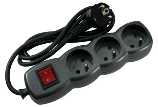 STIEL power strip metallic black with switch – 3 sockets