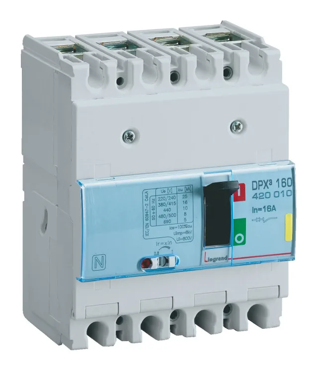 Disjoncteur magnétothermique DPX³160 pouvoir de coupure 50kA 400V~ – 4P – 25A — Legrand — 420131