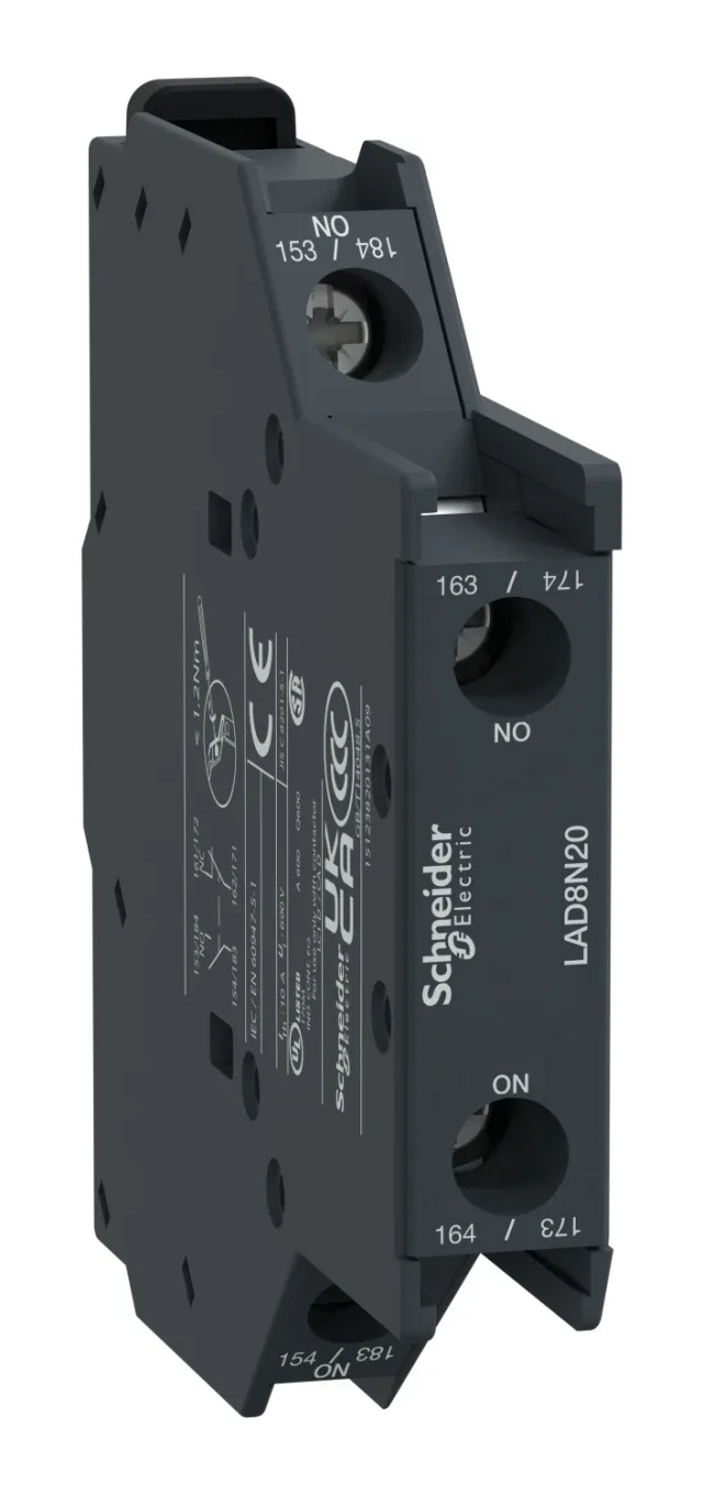 TeSys Deca LAD8N20 auxiliary contact block — 2 NO + 0 NC