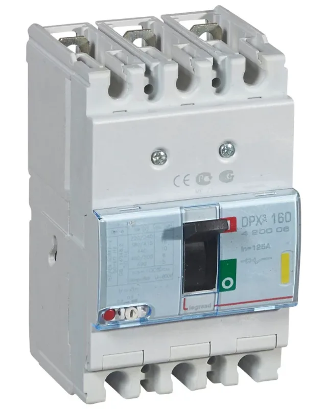 Disjoncteur magnétothermique DPX³160 pouvoir de coupure 16kA 400V~ – 3P – 125A — Legrand — 420006