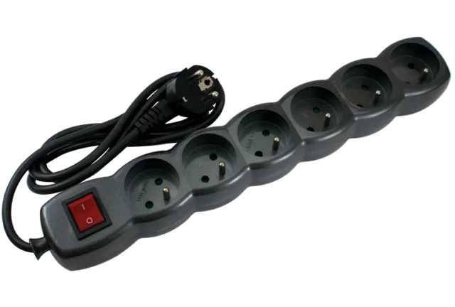 STIEL power strip metallic black with switch – 6 sockets