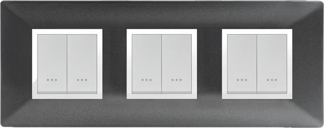 STIEL ALPHA Élégance 6-module square metallic black cover plate with chrome trim