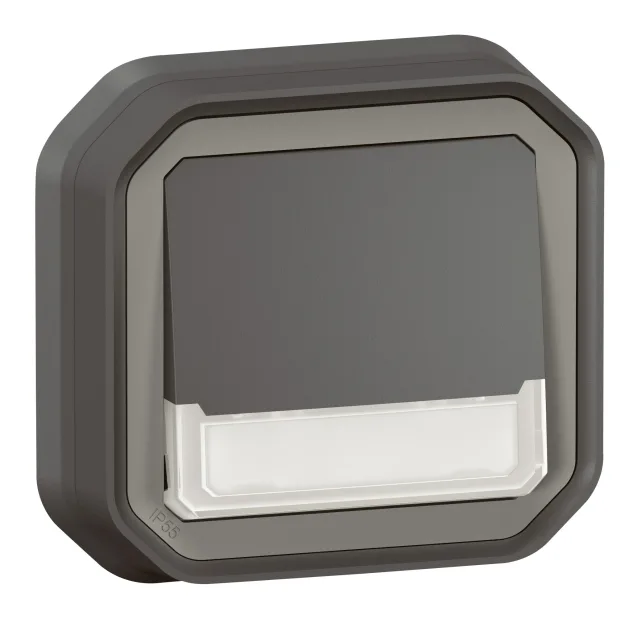 Poussoir NO-NF lumineux porte-étiquette avec voyant étanche Plexo 10A IP55 IK08 complet fixation encastré – anthracite — Legrand — 069854L