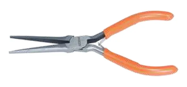 Mini electronics pliers with long serrated half-round jaws — 594006