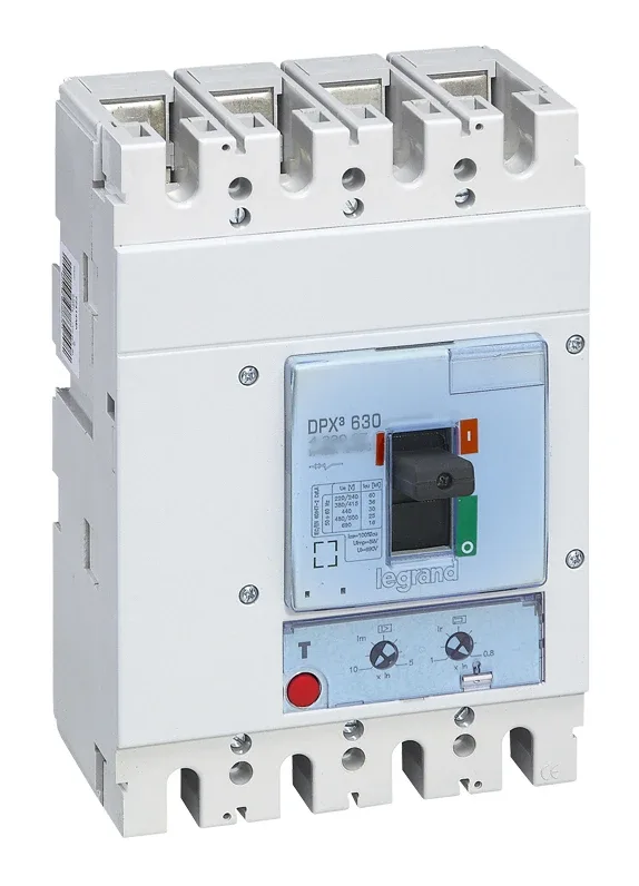 Legrand DPX³ 630 thermal-magnetic moulded-case circuit breaker — 500A, 4 poles, 70kA Icu at 400V, IP30 — 422036
